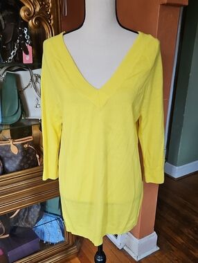 Anthropologie Moth Bright Yellow V-Neck Fine Merino Wool Sweater
